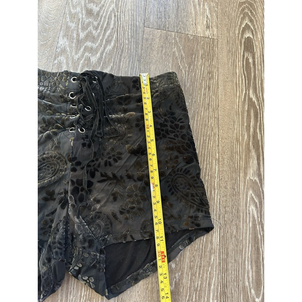 VTG Lip Service Burnout Floral Velvet Lace Up Micro Mini Shorts Y2K Grunge Indie - Picture 6 of 7